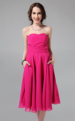 A-line Sweetheart Tea-length Chiffon Bridesmaid Dress