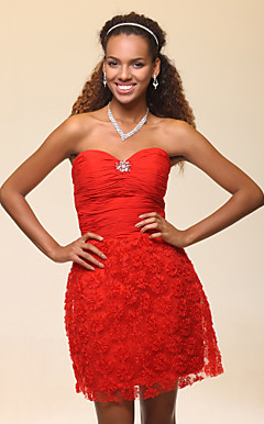 Sheath/Column Sweetheart Short/Mini Chiffon Elastic Silk-like Satin Cocktail Dress