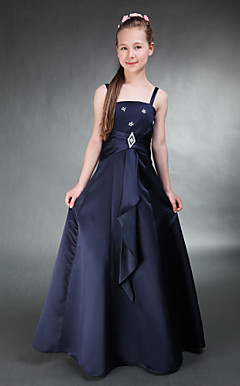 A-line Spaghetti Straps Floor-length Satin Junior Bridesmaid Dress