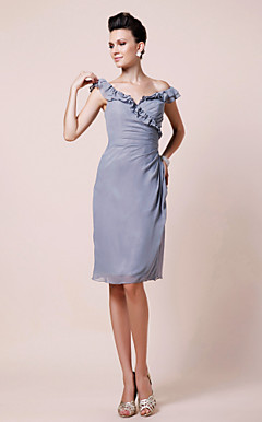 Sheath/Column Off-the-shoulder Knee-length Chiffon Mother of the Bride Dress