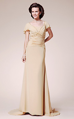 A-line V-neck Sweep/ Brush Train Chiffon Evening Dress
