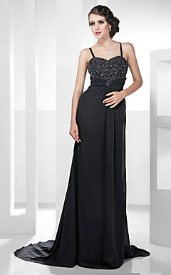 Sheath/Column Sweetheart Court Train Chiffon Evening Dress