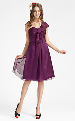 Sheath/ Column Sleeveless One Shoulder Knee-length Chiffon Bridesmaid Dress