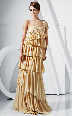 Sheath/ Column One Shoulder Floor-length Chiffon Evening Dress