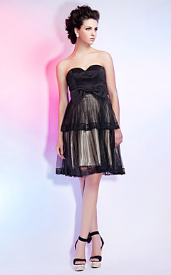 A-line Sweetheart Knee-length Organza And Satin Cocktail Dress