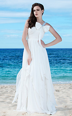 Sheath/Column One Shoulder Floor-length Chiffon Wedding Dress