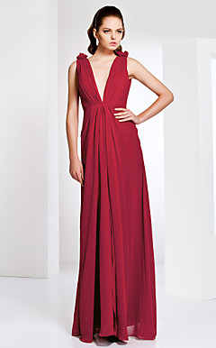 Sheath/ Column V-neck Floor-length Chiffon Evening Dress