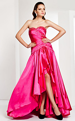 Asymmetrical Sweetheart Neck Stretch Satin Evening Dress