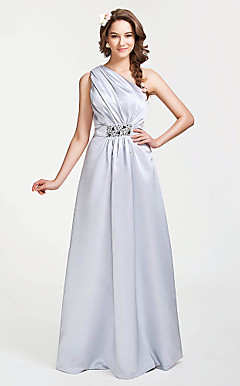 A-line One Shoulder Floor-length Satin Bridesmaid Dress