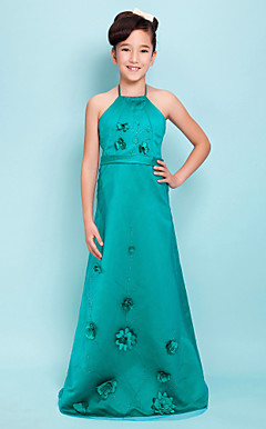 A-line Spaghetti Straps Floor-length Satin Junior Bridesmaid Dress
