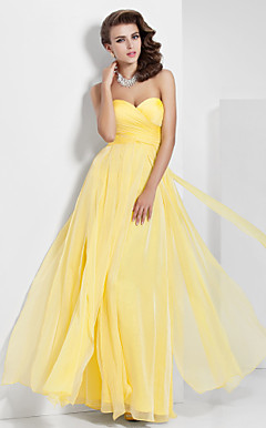 A-line Sweetheart Floor-length Chiffon Evening Dress