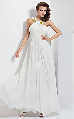 A-line Jewel Floor-length Chiffon Evening Dress