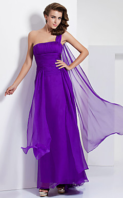 Sheath/ Column One Shoulder Floor-length Chiffon Evening Dress