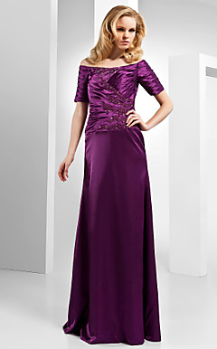 bainha / coluna off-the-ombro assoalho-comprimento de cetim vestido de noite