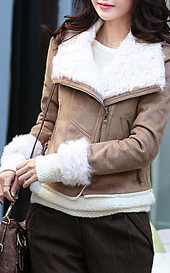 Long Sleeve Turndown Collar Evening/ Career PU Jacket With Pockets