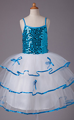 Ball Gown Spaghetti Straps Knee-length Sequined Organza And Satin Flower Girl Dress