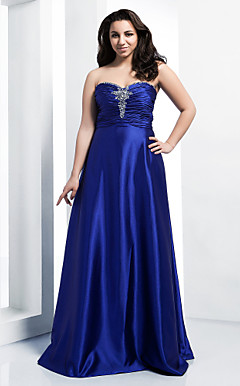 A-Line Sweetheart pavimento-lunghezza raso stretch abito da sera