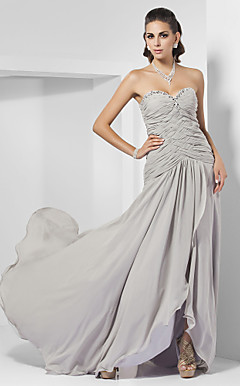 Sheath/ Column Sweetheart Sweep/ Brush Train Chiffon Evening Dress