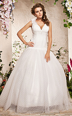 Ball Gown V-neck Floor-length Tulle Wedding Dress