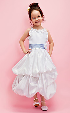 A-line Square Ankle-length Taffeta Flower Girl Dress
