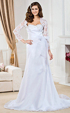 A-line Sweetheart Court Train Organza Wedding Dress With A Wrap