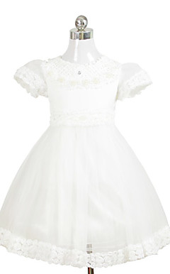 A-line Scoop Tea-length Satin Organza Flower Girl Dress
