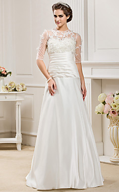 A-line Jewel  Floor-length Satin  Wedding Dress
