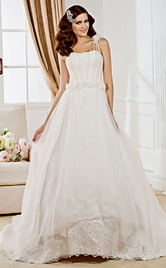 Ball Gown una spalla cappella treno organza abito da sposa