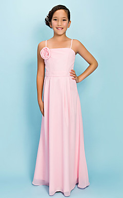 Sheath/Column Spaghetti Straps Floor-length Chiffon Junior Bridesmaid Dress