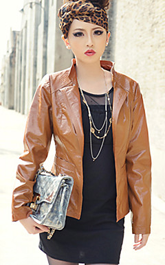 Manica lunga in piedi collare casual PU Jacket (più colori)