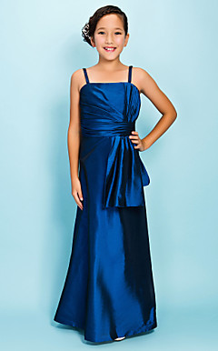 a-lijn spaghettibandjes vloer-length taffeta junior bruidsmeisje jurk