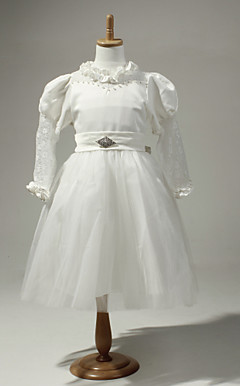 Excellent Satin And Tulle Long Sleeves Flower Girl Dress