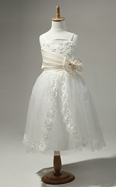 Satin And Tulle Sleeveless Flower Girl Dress With Bow