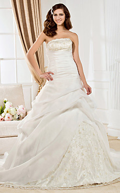 di lusso a-line senza spalline giudice treni organza abiti da sposa per la sposa (kt2002)