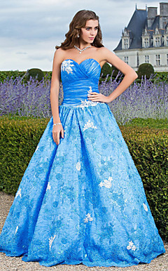 Ball Gown Sweetheart Floor-length Satin And Tulle Evening Dress With Appliques