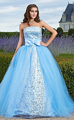 Ball Gown Strapless Floor-length Tulle And Sequined Evening Dress