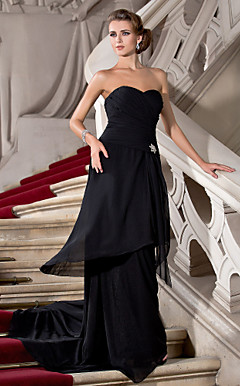 Sheath/Column Sweetheart Sweep/Brush Train Chiffon Evening Dress