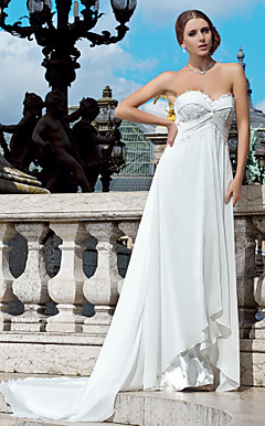 Sheath/Column Sweetheart Court Train Chiffon Wedding Dress