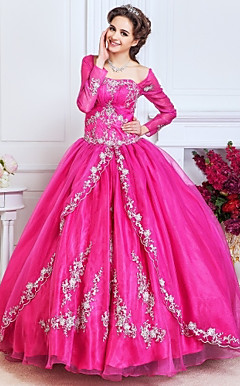 Ball Gown Strapless Floor-length Organza Evening Dress With Beading And Embroidery
