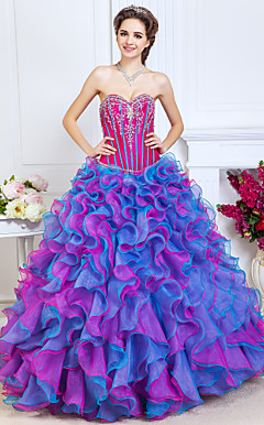Ball Gown Sweetheart Floor-length Organza Evening Dress With Cascading Ruffles And Crystal Detailing