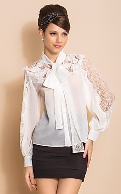 TS Lace Bow camisa blusa manga comprida