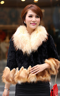 Half Sleeve Fox Fur Collar an Bottom Hem Evening Rex Rabbit Fur Jacket