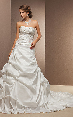 Ball Gown Strapless Cathedral Train Taffeta Wedding Dress