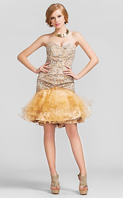 Trumpet/Mermaid Sweetheart Short/Mini Sequined And Tulle Cocktail Dress