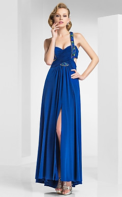 tiras uma linha do tornozelo-comprimento vestido de noite de malhas