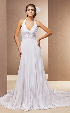 A-line Halter Chapel Train Chiffon Wedding Dress
