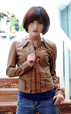 Long Sleeve Turndown Collar PU Casual/Office Jacket