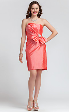 Sheath/Column Strapless Short/Mini Taffeta Bridesmaid Dress