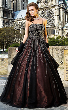 A-line Spaghetti Straps Floor-length Tulle Evening Dresses