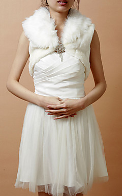 Sleeveless Faux Fur Evening/Wedding Wrap/Jacket With Crystal Pin